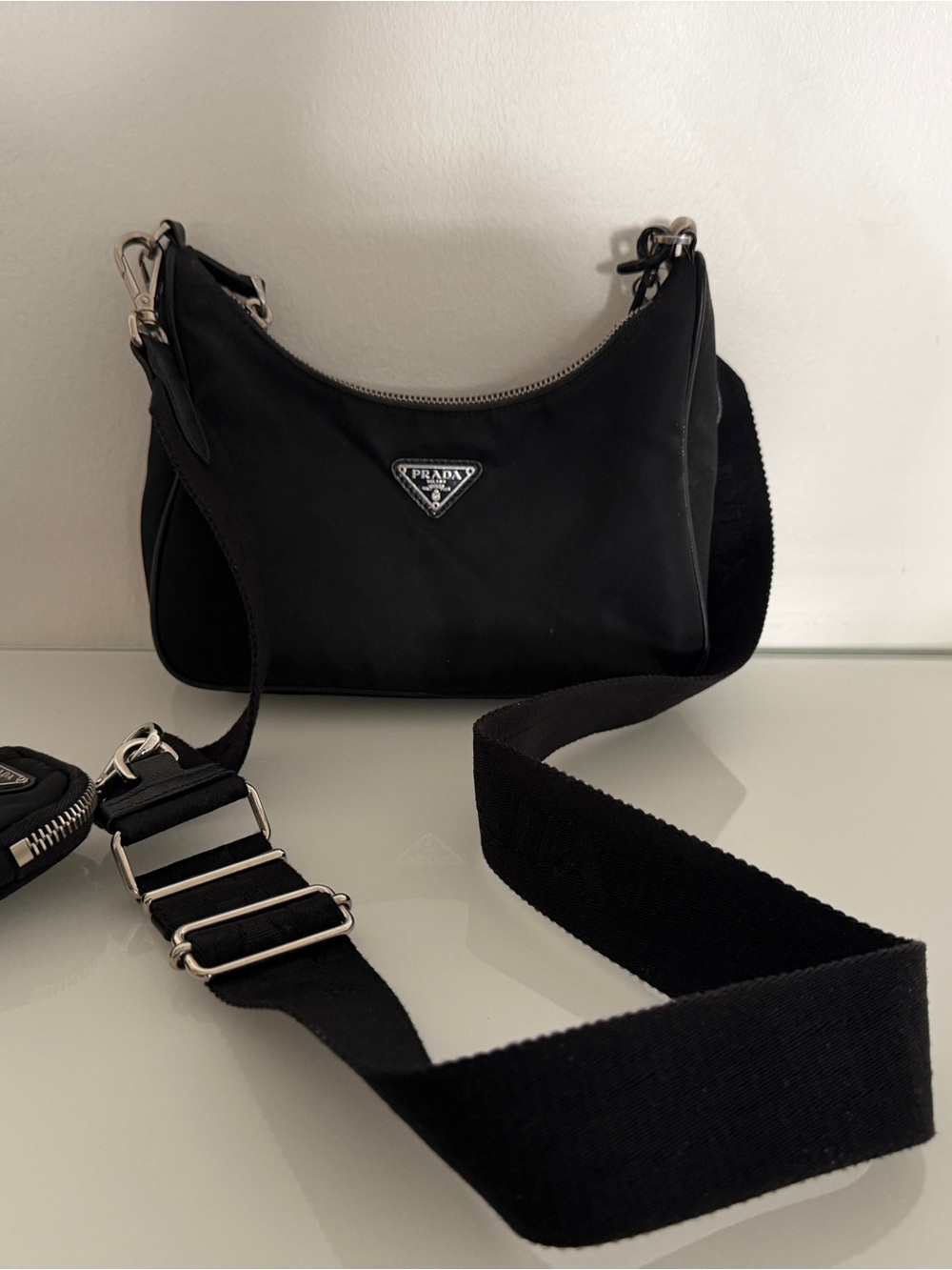 Prada Black Leather Crossbody with Silver-Tone Chain - Picture 1 of 6